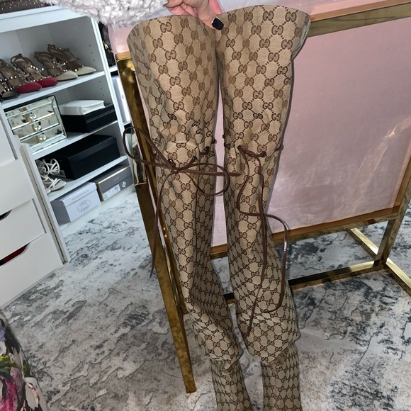 Brand New Gucci Canvas Over the Knee Boots - Picture 5 of 8